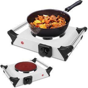 Moclever Portable Electric Stove – Double Burner Hot Plate with 5 Temperature Settings, 2000W Countertop Cooktop for RV, Home, & Camping, Compatible with All Cookware, Stay-Cool Handles(White)