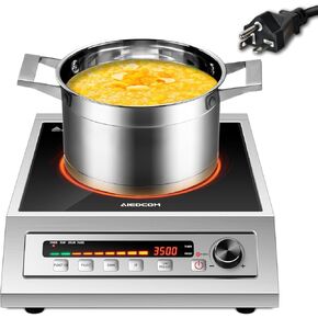 3500W Commercial Induction Cooktop, Multifunctional Induction Electric Stove, Countertop Burner with Press/Knob Controller, LED Strip Display