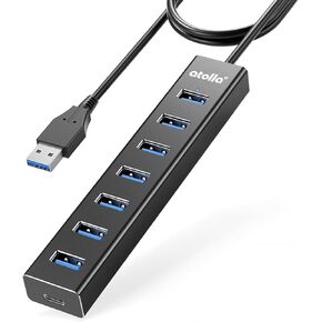 atolla Aluminum 7-Port USB 3.0 Hub with 1m Extension Cable - 5Gbps High-Speed Data Transfer for MacBook Pro, Laptop, PC, Gaming Setup