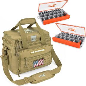 KastKing HyperSeal Waterproof Fishing (2) 3600 Tackle Box & KastKing Karryall Fishing Tackle Bags（Medium-Khaki）