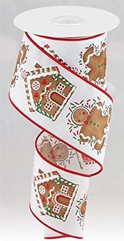 Gingerbread Man & House Wired Edge Ribbon - 10 Yards (Light Pink, 2.5 Inch) in Saudi Arabia