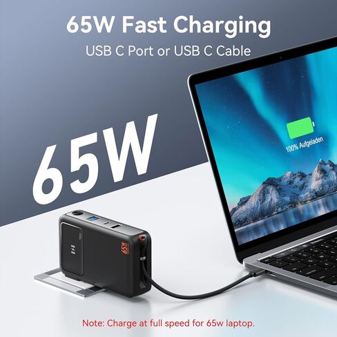 Power Bank with AC Wall Plug 65W, Fast Charging Portable Charger with Built-in USB-C Cable 35W, 10,000mAh LED Display Battery Pack Compatible with iPhone Series, Samsung, MacBook, Laptop in Saudi Arabia