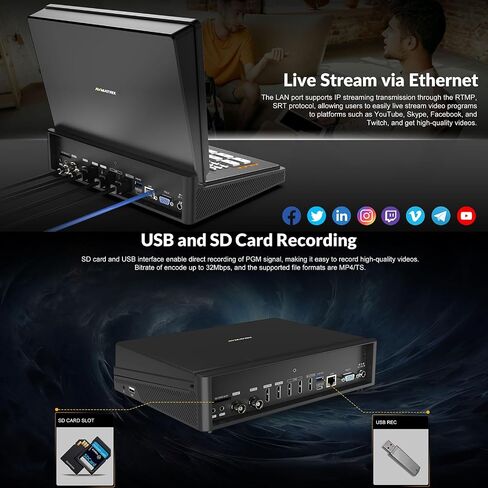 AVMATRIX H4 Plus Video Switcher with 10.1 Inch FHD Display 4xHDMI Input SD Card USB Recorder LAN Control for Live Streaming in Saudi Arabia