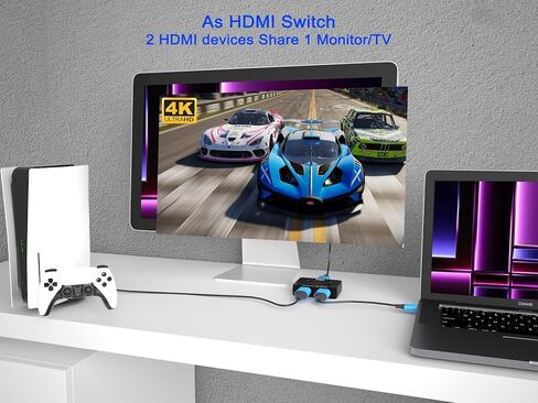 KAGO HDMI Switch 2 in 1 Out,HDMI Splitter 1 in 2 Out,Bi-Directional 4k@60hz HDMI Hub Supports Xbox PS5/4/3 Blu-Ray TV Fire Stick Roku Laptop PC in Kuwait