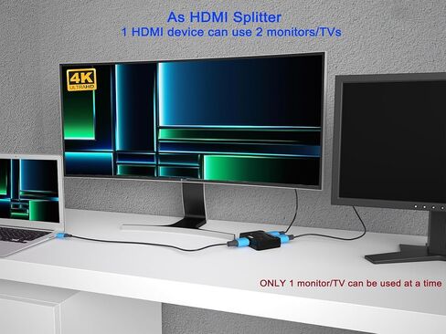 KAGO HDMI Switch 2 in 1 Out,HDMI Splitter 1 in 2 Out,Bi-Directional 4k@60hz HDMI Hub Supports Xbox PS5/4/3 Blu-Ray TV Fire Stick Roku Laptop PC in Kuwait