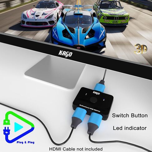 KAGO HDMI Switch 2 in 1 Out,HDMI Splitter 1 in 2 Out,Bi-Directional 4k@60hz HDMI Hub Supports Xbox PS5/4/3 Blu-Ray TV Fire Stick Roku Laptop PC in Kuwait