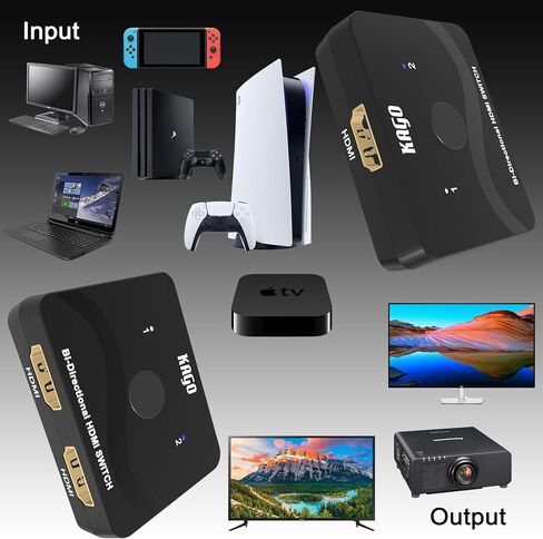 KAGO HDMI Switch 2 in 1 Out,HDMI Splitter 1 in 2 Out,Bi-Directional 4k@60hz HDMI Hub Supports Xbox PS5/4/3 Blu-Ray TV Fire Stick Roku Laptop PC in Kuwait