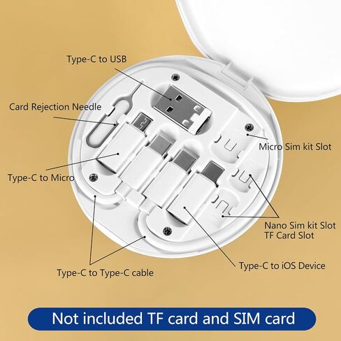 evron USB Adapter Multi Charging Cable Case 2pc Set, Micro USB Cable Gadgets Box with Phone Kickstand, USB C to Micro USB, Type C to iOS Device,Data Transfer,SIM Card Pin (White(Disc+Mirror)) in Saudi Arabia