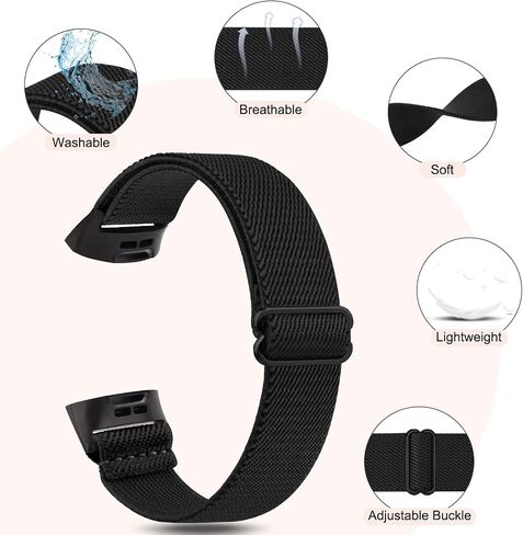 Tobfit Stretchy Band Compatible with Fitbit Charge 4 Bands/Fitbit Charge 3 Bands for Women Men, Solo Loop Straps Elastic Braided Wristbands Replacement for Fitbit Charge 4/Charge 3 Bands in Saudi Arabia