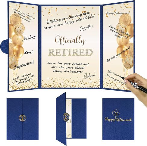 Darunaxy Black Gold Retirement Party Decoritations ، Dressured Signative Signative Signative Book for Men Women Happy Happy Retirement Higding Card Board for Retirement Wavewell Party Supplies in Kuwait