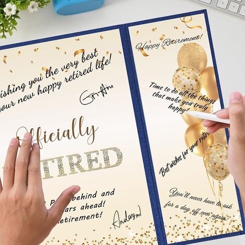 Darunaxy Black Gold Retirement Party Decoritations ، Dressured Signative Signative Signative Book for Men Women Happy Happy Retirement Higding Card Board for Retirement Wavewell Party Supplies in Kuwait