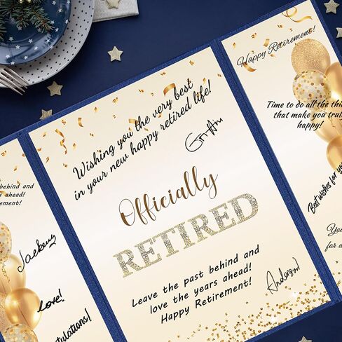 Darunaxy Black Gold Retirement Party Decoritations ، Dressured Signative Signative Signative Book for Men Women Happy Happy Retirement Higding Card Board for Retirement Wavewell Party Supplies in Kuwait