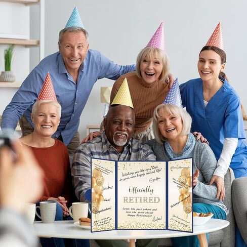 Darunaxy Black Gold Retirement Party Decoritations ، Dressured Signative Signative Signative Book for Men Women Happy Happy Retirement Higding Card Board for Retirement Wavewell Party Supplies in Kuwait
