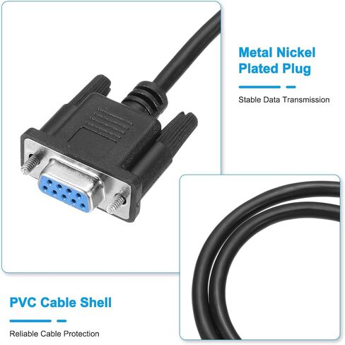 MECCANIXITY 16.4 ft DB9 RS232 Serial Extension Cable Female to Female Null Modem Cord Full Hand Shaking Crossover for Data Communication, Black in Saudi Arabia