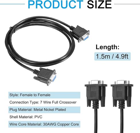 MECCANIXITY 16.4 ft DB9 RS232 Serial Extension Cable Female to Female Null Modem Cord Full Hand Shaking Crossover for Data Communication, Black in Saudi Arabia