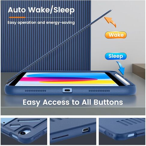Case Moko for iPad (A16) الجيل الحادي عشر 11 بوصة 2025/iPad 10th Generation 10.9 بوصة 2022 مع حامل القلم الرصاص ، [10 زاوية عرض مغناطيسية قوية] علبة وقائية شديدة التحمل من الخدمة الكاملة ، Navy Blue in Kuwait