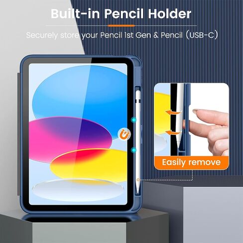 Case Moko for iPad (A16) الجيل الحادي عشر 11 بوصة 2025/iPad 10th Generation 10.9 بوصة 2022 مع حامل القلم الرصاص ، [10 زاوية عرض مغناطيسية قوية] علبة وقائية شديدة التحمل من الخدمة الكاملة ، Navy Blue in Kuwait