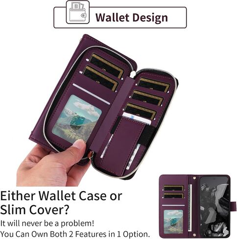 Argyle Wallet Case for Google Pixel 9/9 Pro 5G with Wrist Strap Shoulder Strap, 9+ Card Slots Zipper Purse Luxury PU Leather Stand Checkered Cell Phone Cover for Pixel9 9Pro Nine Purple in Saudi Arabia