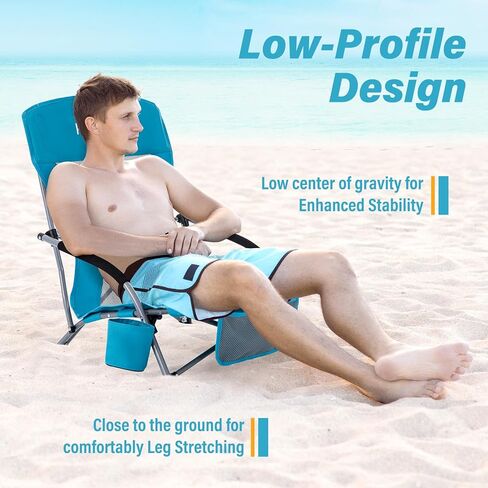 Homcosan Portable Low Folding Chairs مجموعة من 2 - كراسي التخييم خفيفة الوزن للبالغين مع حامل الكأس وجيوب التخزين ، حقيبة تحمل (أزرق) in Kuwait