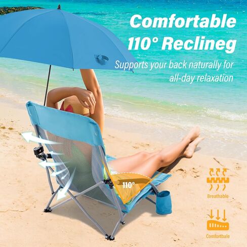 Homcosan Portable Low Folding Chairs مجموعة من 2 - كراسي التخييم خفيفة الوزن للبالغين مع حامل الكأس وجيوب التخزين ، حقيبة تحمل (أزرق) in Kuwait