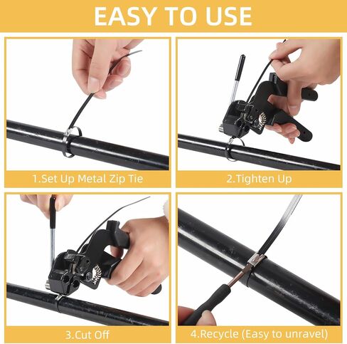 300 PCS 11.8 Inch Metal Zip Ties, Stainless Steel Cable Tie Gun Set, Heavy Duty Self-locking Cable Ties Adjustable Metal Zip Ties Tool Kit for Machinery Exhaust Wrap Pipes Cables Fence (Black) in Kuwait
