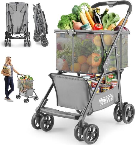 𝟮𝟬𝟮𝟰 𝐔𝐩𝐠𝐫𝐚𝐝𝐞𝐝 Folding Shopping Cart with Wheels, 80lbs Multi Use Grocery Carts with 360° Wheels & Removable Tote Bag, Multifunctional Portable Personal Shopping Carts for Groceries in Saudi Arabia