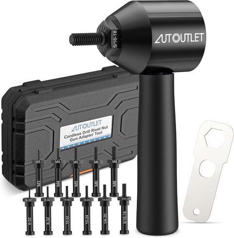 AUTOUTLET Rivet Nut Adapter Tool Kit, Cordless Drill Electric Rivet Nut Tool Adapter with 5 Mandrel M3-M8 & 6 Imperial Sizes 6-32, 8-32, 10-24, 1/4-20, 5/16-18, 10-32 in Saudi Arabia