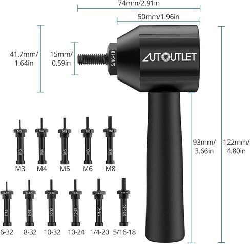 AUTOUTLET Rivet Nut Adapter Tool Kit, Cordless Drill Electric Rivet Nut Tool Adapter with 5 Mandrel M3-M8 & 6 Imperial Sizes 6-32, 8-32, 10-24, 1/4-20, 5/16-18, 10-32 in Saudi Arabia
