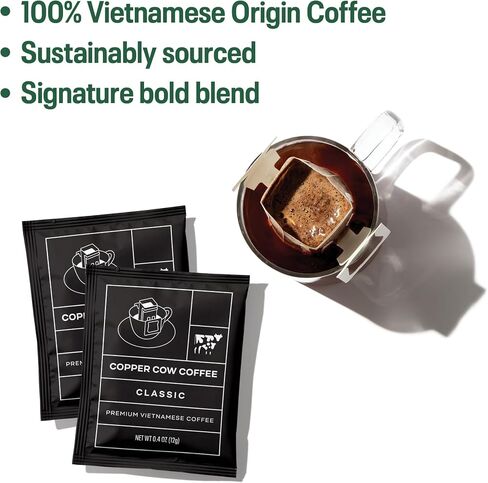Copper Cow Premium Vietnamese Coffee | الكلاسيكية ، الفانيليا ، الكراميل المملحة لاتيه | صب فوق خدمة واحدة | يشمل 15 قهوة و 15 كريمات in Saudi Arabia