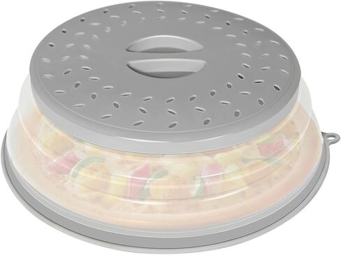 Collapsible Microwave Splatter Cover, Vented Microwave Lid with Hook Hole, Splatter Guard for Plate Dish Bowl, Vegetable Fruit Colander Multi-function Kitchen Gadget, BPA-Free (Grey) in Saudi Arabia