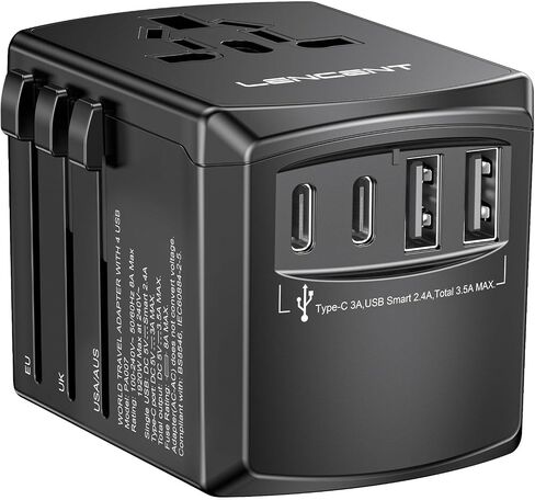 LENCENT Universal Travel Adapter, International Charger with 3 USB Ports and Type-C PD Fast Charging Adaptor for iPhone, Samsung, Tablet, Gopro. for Over 200 Countries (White) in Saudi Arabia