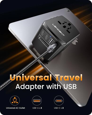 LENCENT Universal Travel Adapter, International Charger with 3 USB Ports and Type-C PD Fast Charging Adaptor for iPhone, Samsung, Tablet, Gopro. for Over 200 Countries (White) in Saudi Arabia
