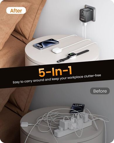 LENCENT Universal Travel Adapter, International Charger with 3 USB Ports and Type-C PD Fast Charging Adaptor for iPhone, Samsung, Tablet, Gopro. for Over 200 Countries (White) in Saudi Arabia