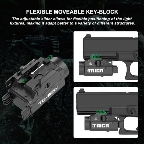 800 Lumens Compact Pistol Light, USB Rechargeable Rail-Mounted Tactical WeaponLight with Adjustable Rail, Quick Release Mini Handgun Flashlight Compatiable for 1913,GL Style Full Size and Compact Rail in Saudi Arabia