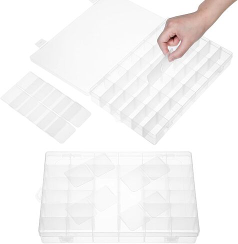 Sawysine 12 Pack Bulk 36 شبكات منظم البلاستيك الصافي مربع معالجة منظم مربع مربع تخزين مربع تخزين مع مقسمات قابلة للإزالة الصناديق لصيد الصيد تخزين معالجة الصواني المجوهرات DIY الأجزاء in Kuwait