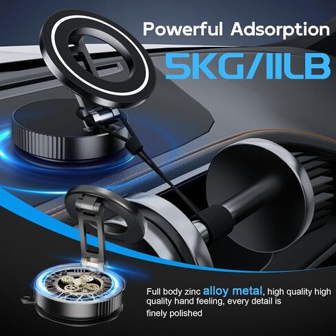 Magnetic Car Phone Mount for Magsafe, Durable Metal Vacuum Suction Cup Phone Holder, 360°Adjustable & Pocket Size Foldable for All Smartphones & All Car Models, Black in Saudi Arabia