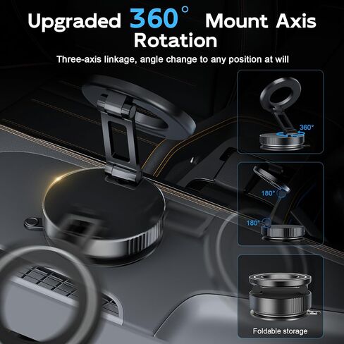 Magnetic Car Phone Mount for Magsafe, Durable Metal Vacuum Suction Cup Phone Holder, 360°Adjustable & Pocket Size Foldable for All Smartphones & All Car Models, Black in Saudi Arabia