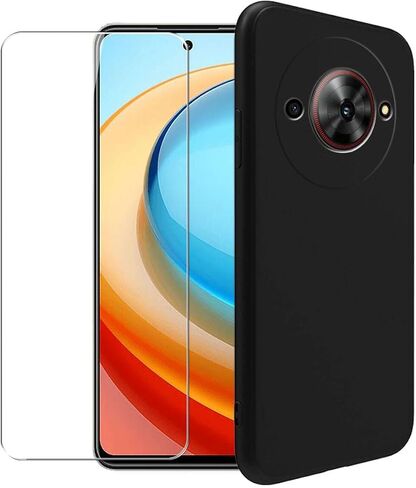 Case for ZTE Blade A75 5G + Glass Screen Protector Tempered Film - Transparent Silicone Soft Flexible Bumper Shockproof TPU Protective Cover Shell for ZTE Blade A75 5G (Black) in Saudi Arabia