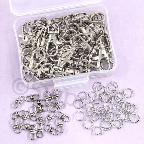 Swpeet Assorted 150Pcs Black Keychain Making Kit, 50Pcs Swivel Lobster Claw Clasps, 50Pcs Rotating 8-Shaped Buckle Claw Clasp, 50Pcs Jump Ring, Swivel Trigger Hook, Swivel Clasps Lanyard Snap Hook in Kuwait