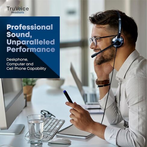 TRUVOICE HD-500 Premium Office/Call Center QD سماعات الرأس مع MIC لإلغاء الضوضاء وتضخيم محول HIS-2 متوافق مع Avaya 16xx ، 96xx و J139 ، J159 ، J169 ، J179 ، J189. in Kuwait