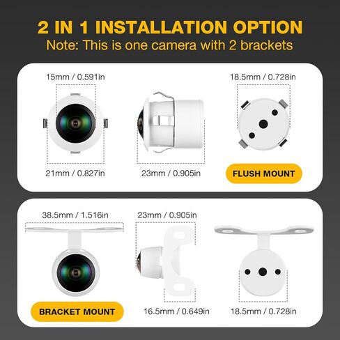 AHD 1080P Backup Camera Flush Mount, Metal Housing 170° Wide View Angle Rear/Side/Front View Camera for Car, HD Clear Night Vision IP69 Waterproof Reverse Camera, 18.5mm, 12V/24V, Black in Kuwait