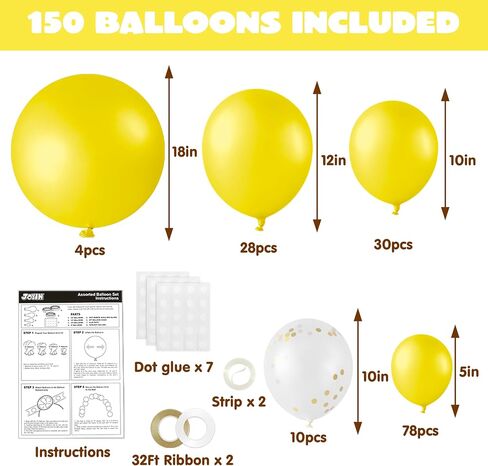 JOYIN 150 Pcs White Balloons, Different Sizes 18 12 10 5 Inch White Latex Balloon Arch Kit with Instruction for Birthday Party Graduation Wedding Holiday Decoration in Saudi Arabia