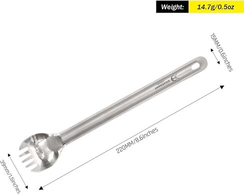 Titanium Ultralight Long Handle Spork ، 9 بوصات طويلة مع وعاء مصقول ، للتخييم ، المشي لمسافات طويلة ، حقائب الظهر ، قوية إضافية ، متينة وخفيفة الوزن - مع حالة الرباط in Kuwait
