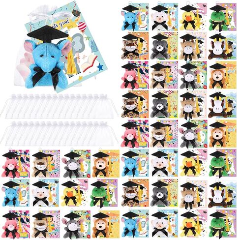 Hanaive 48 Set Mini Graduation Stuffed Bears Bulk 3'' Plush Bear Class of 2024 Stuffed Animal with Cap Tie Grad Card Organza Bag for Kindergarten high School College Elementary Graduation Gifts in Saudi Arabia