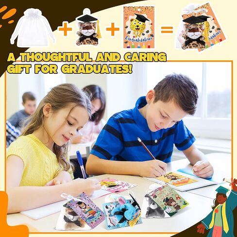Hanaive 48 Set Mini Graduation Stuffed Bears Bulk 3'' Plush Bear Class of 2024 Stuffed Animal with Cap Tie Grad Card Organza Bag for Kindergarten high School College Elementary Graduation Gifts in Saudi Arabia