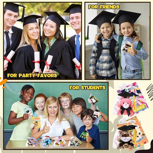 Hanaive 48 Set Mini Graduation Stuffed Bears Bulk 3'' Plush Bear Class of 2024 Stuffed Animal with Cap Tie Grad Card Organza Bag for Kindergarten high School College Elementary Graduation Gifts in Saudi Arabia