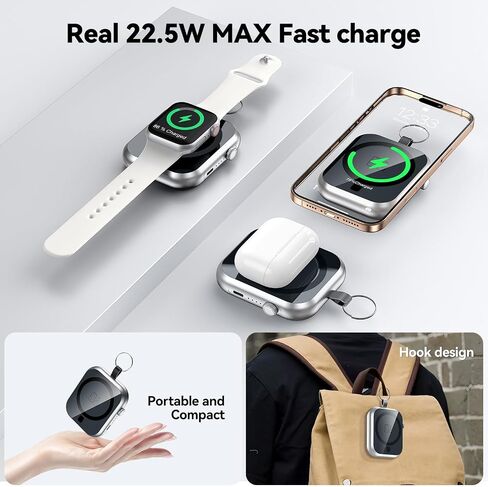 Magnetic Power Bank 10000mAh with Detachable Lanyard-3-in-1 Magnetic Wireless Charger,22.5W PD Fast Charging,Compact Portable Battery Pack for iPhone 16/15/14/13/12,Apple Watch & AirPods in Saudi Arabia