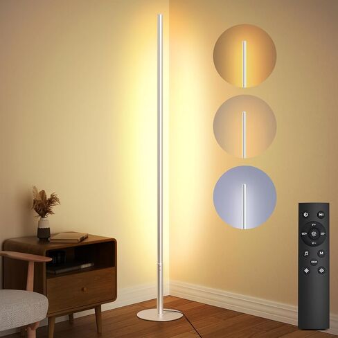 مصباح أرضي LED لغرفة المعيشة ، ضوء الزاوية الحد الأدنى مع التحكم عن بعد ، 2700K-6500K ألوان قابلة للتعديل والسطوع ، ضوء القراءة الحديثة المصباح الدائم لغرفة النوم ، الذهب in Kuwait