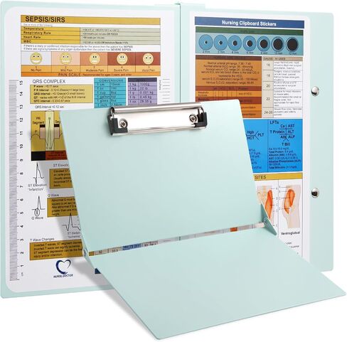 Black Nursing Clipboard with Nursing and Medical Edition Cheat Sheets - Aluminum Foldable Nurse Clip Boards Essential Accessory for Efficient Patient Care in Saudi Arabia
