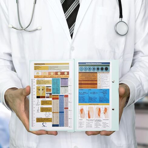 Black Nursing Clipboard with Nursing and Medical Edition Cheat Sheets - Aluminum Foldable Nurse Clip Boards Essential Accessory for Efficient Patient Care in Saudi Arabia
